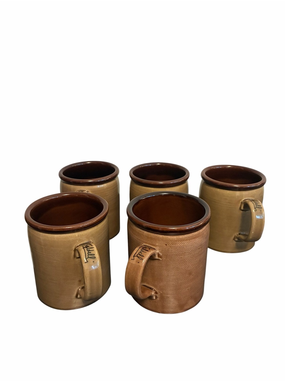 Baldelli Italia Vintage Textured Brown Stoneware Coffee Mugs Set of 5 MCM Italy